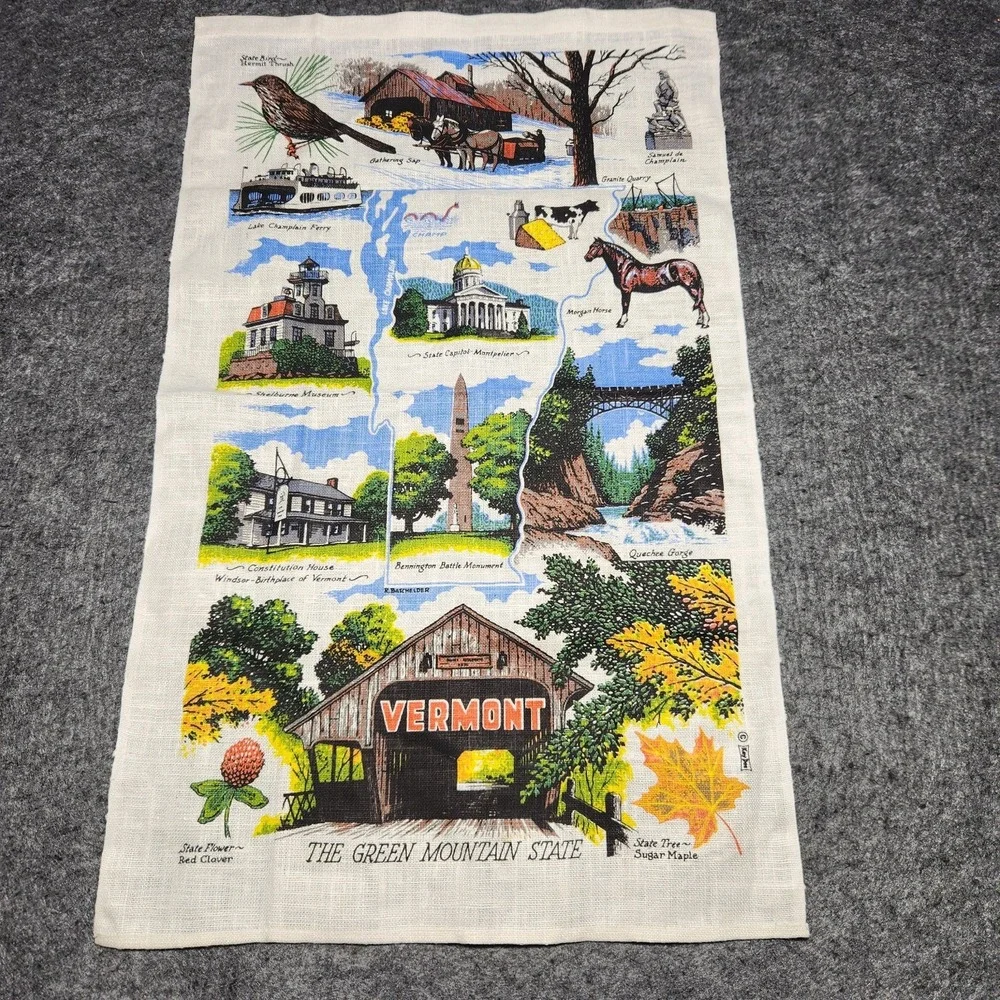 Kay Dee Vintage Linen Kitchen Tea Towel Vermont Souvenir Tourist Locations State